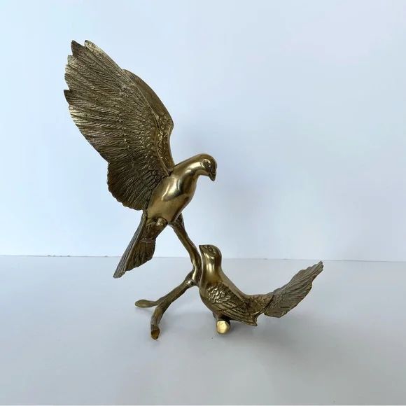 Vintage brass birds on a branch - Picture 1 of 4